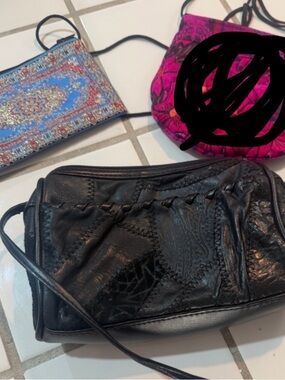 Black Leather Crossbody Bag - Classic Women's Shoulder Bag and 1 little puches